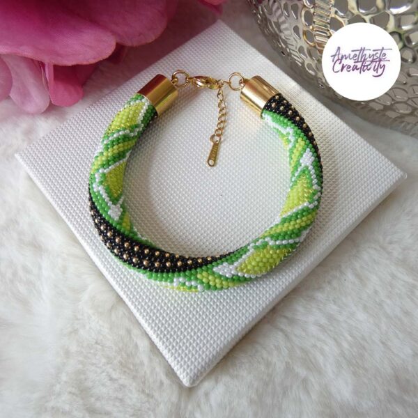 ELECTRIC SHINES || Bracelet Crocheté Fait Main En Acier Inoxydable Et Perles “Miyuki”