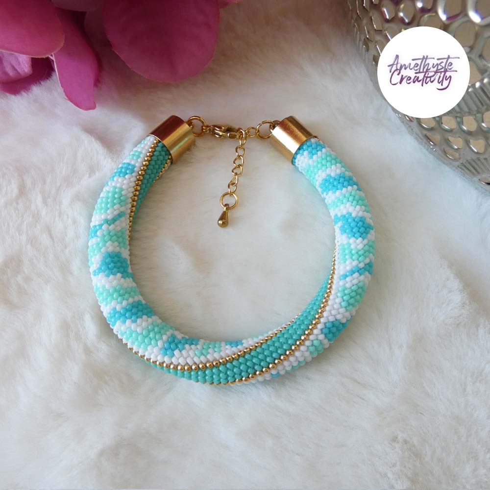 Bracelet « Dégradé » Crocheté Acier Inoxydable en Spirales avec Perles «  Miyukis »