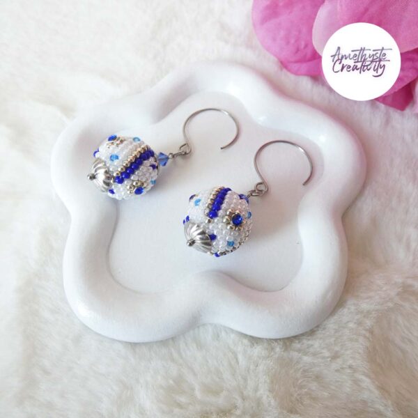 ENORI || Boucles d’oreilles Crochetées Fait Main avec Perles “Miyuki”, Mesh en Cristal