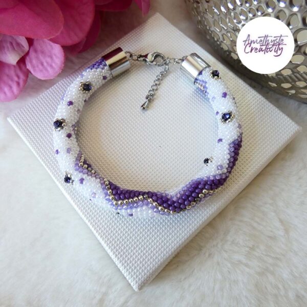 ♛ Collection “Enori” : Bracelet Crocheté Fait Main Acier Inoxydable et Perles “Miyuki”, Mesh en Cristal