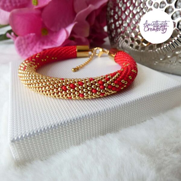 LES DEGRADES || Bracelet Crocheté Fait Main en Acier Inoxydable et Perles “Miyuki” – Rouge & Doré