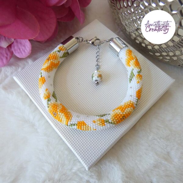 TELIA || Bracelet Crocheté Fait main en Perles “Miyuki” & Perles Ceramiques – Jaune Orange
