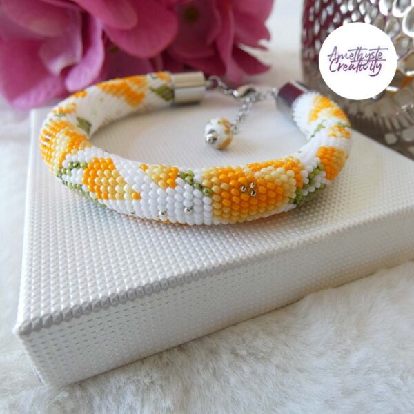 TELIA || Bracelet Crocheté Fait main en Perles “Miyuki” & Perles Ceramiques – Jaune Orange