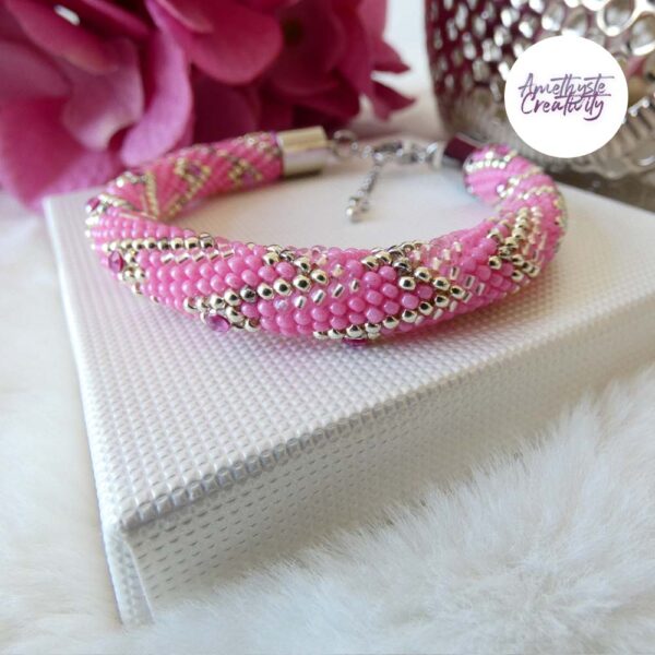 SELEN || Bracelet Crocheté Fait Main En Acier Inoxydable Et Perles “Miyuki”, Mesh En Crystal
