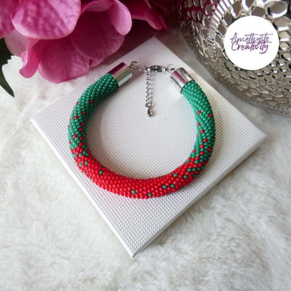 LES DEGRADES || Bracelet Crocheté Fait Main en Acier Inoxydable et Perles “Miyuki” – Rouge & Vert
