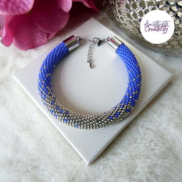 LES DEGRADES || Bracelet Crocheté Fait Main en Acier Inoxydable et Perles “Miyuki” – Bleu & Argenté