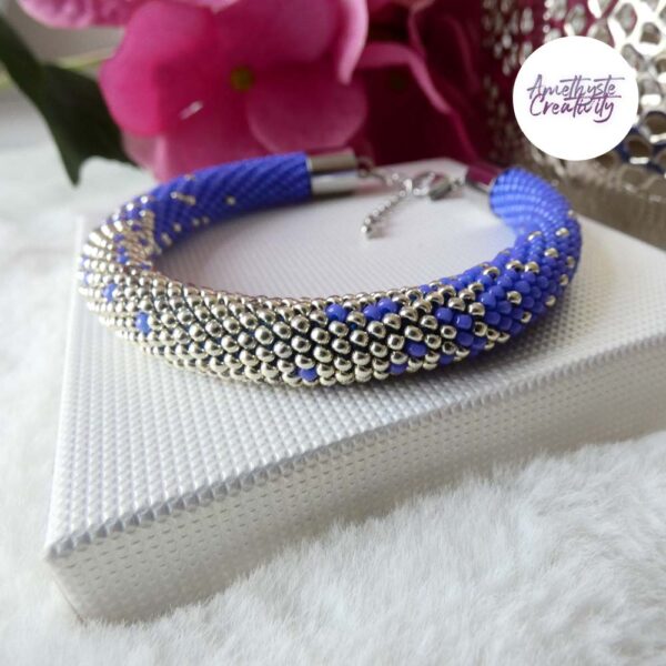 LES DEGRADES || Bracelet Crocheté Fait Main en Acier Inoxydable et Perles “Miyuki” – Bleu & Argenté