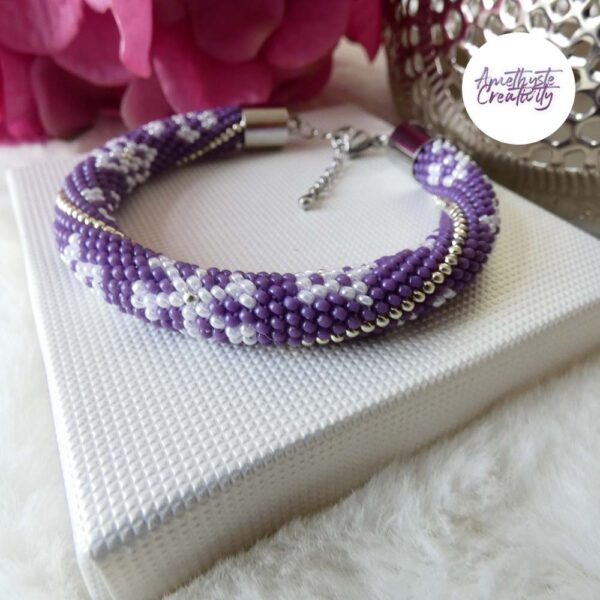 ETOILES DES NEIGES || Bracelet Crocheté Fait Main En Acier Inoxydable Et Perles “Miyuki”