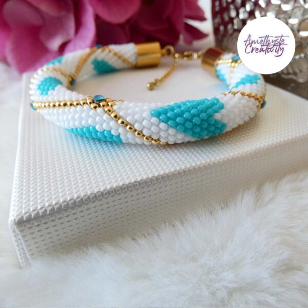 VALENTINA || Bracelet Crocheté Fait Main En Acier Inoxydable Et Perles “Miyuki”, Mesh en Crystal