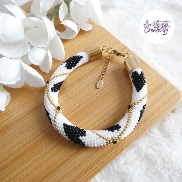 VALENTINA || Bracelet Crocheté Fait Main En Acier Inoxydable Et Perles “Miyuki”, Mesh en Crystal