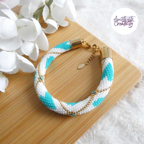 VALENTINA || Bracelet Crocheté Fait Main En Acier Inoxydable Et Perles “Miyuki”, Mesh en Crystal