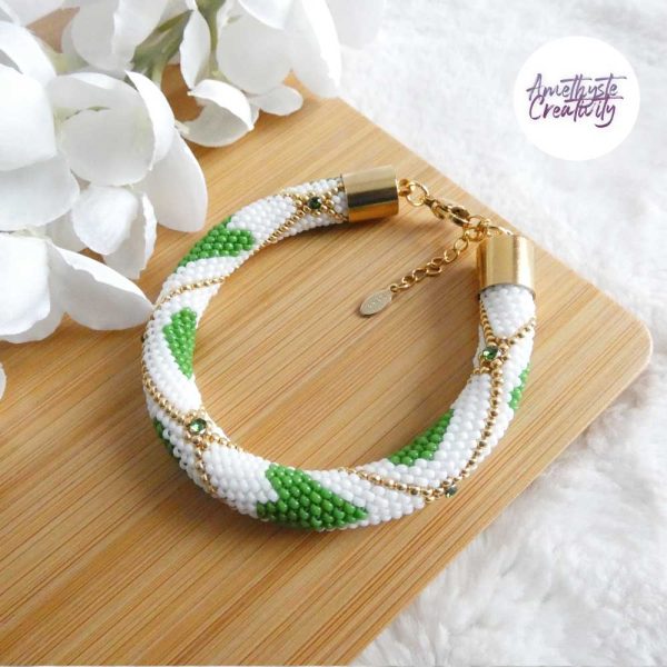 VALENTINA || Bracelet Crocheté Fait Main En Acier Inoxydable Et Perles “Miyuki”, Mesh en Crystal