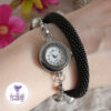 Bracelet Multi rang Montre Fait Main en Perles "Miyuki" Noires et Acier Inoxydable