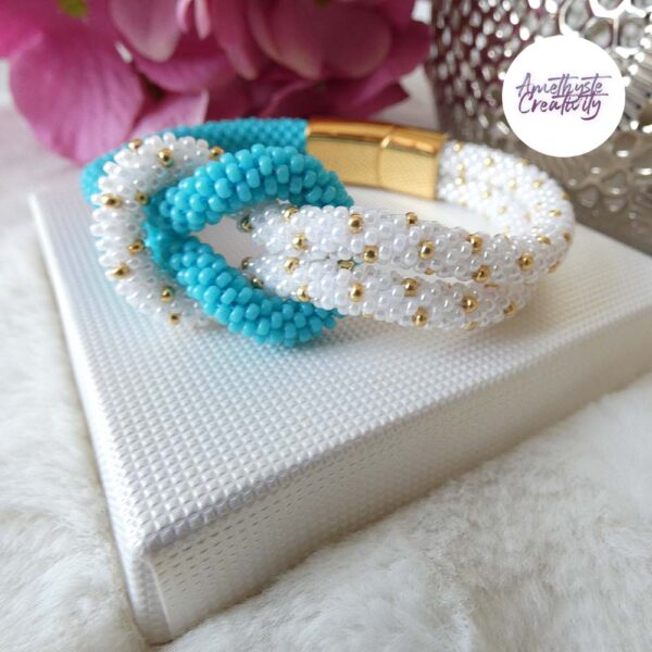 Bracelet Doublé Crocheté Fait Main en Acier Inoxydable et Perles “Miyuki”