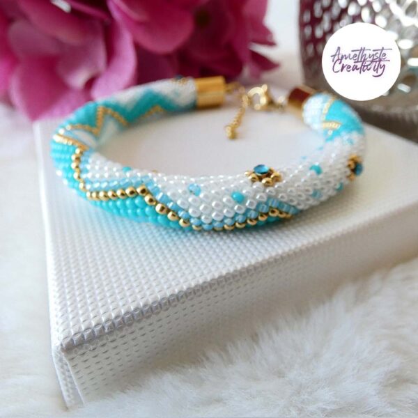 ENORI || Bracelet Crocheté Fait Main Acier Inoxydable et Perles “Miyuki”, Mesh en Cristal