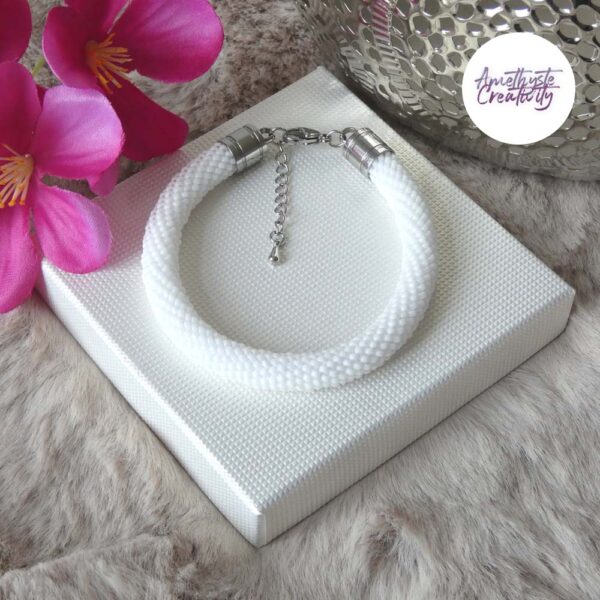 Bracelets Crochetés Fait Main Acier Inoxydable Et Perles “Miyuki” Blanc – Couleurs au choix