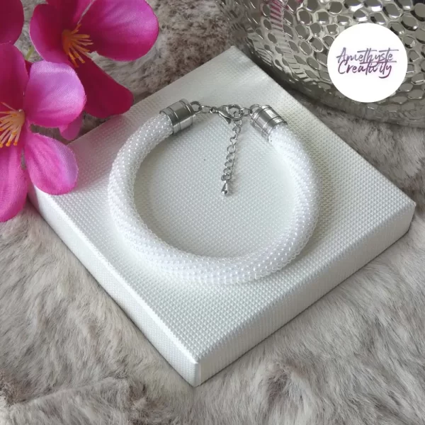 Bracelets Crochetés Fait Main Acier Inoxydable Et Perles “Miyuki” Blanc – Couleurs au choix