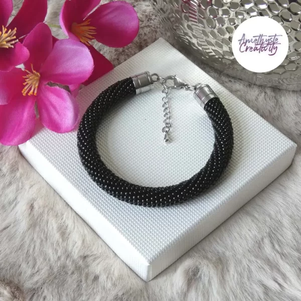Bracelets Crochetés Fait Main Acier Inoxydable Et Perles “Miyuki” Noir/Gris – Couleurs au choix