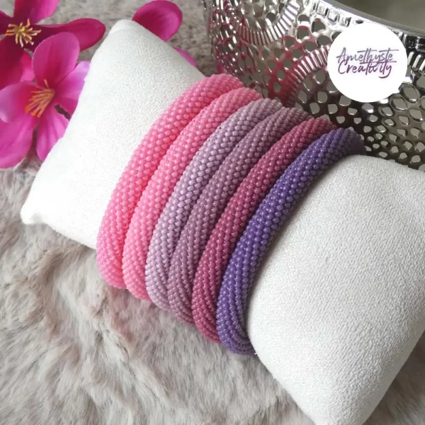Bracelets Crochetés Fait Main Acier Inoxydable Et Perles “Miyuki” Rose/Violet – Couleurs au choix
