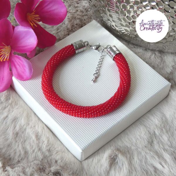 Bracelets Crochetés Fait Main Acier Inoxydable Et Perles “Miyuki” Rouge – Couleurs au choix