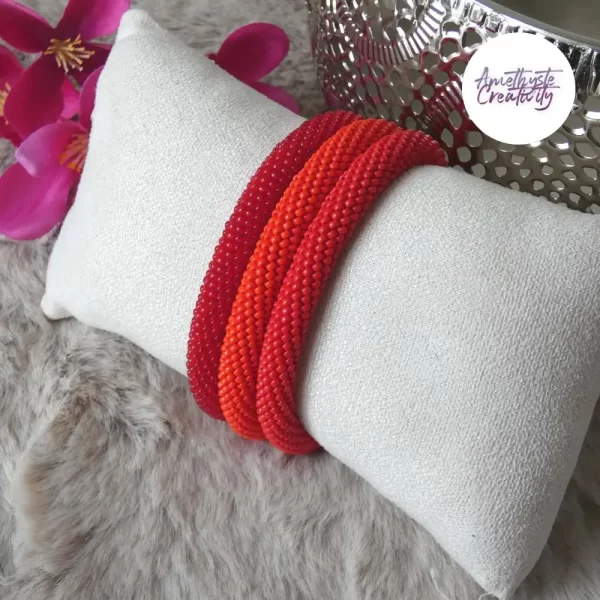 Bracelets Crochetés Fait Main Acier Inoxydable Et Perles “Miyuki” Rouge – Couleurs au choix