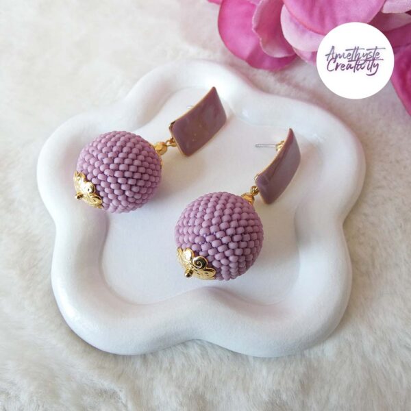 SALDINA || Boucles D’oreilles Fait Main Crochetées Boules De 20 Mm En Perles “Miyuki” – Rose Antique