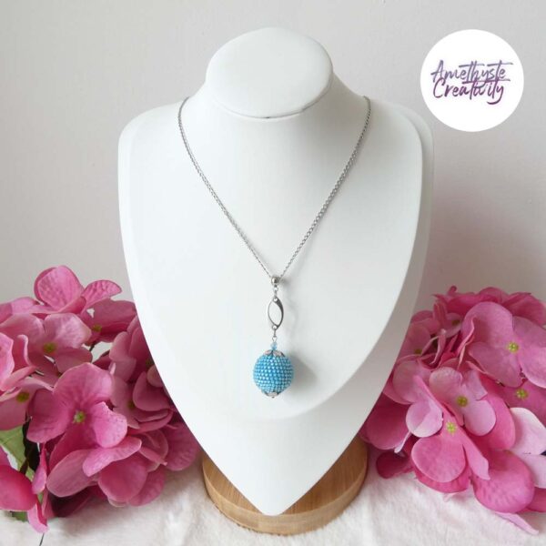 SHALORA || Pendentif Fait Main Crocheté Boule De 20 Mm En Perles “Miyuki” – Turquoise
