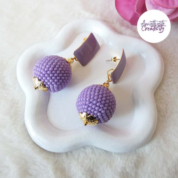 SALDINA || Boucles D’oreilles Fait Main Crochetées Boules De 20 Mm En Perles “Miyuki” – Lilas