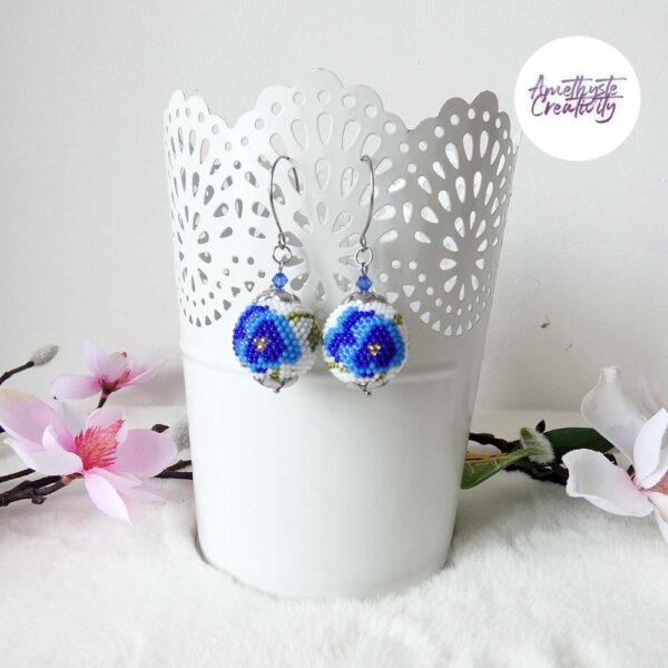 TELIA || Boucles D’oreilles Crochetées Fait Main Boules De 21 Mm En Perles “Miyuki – Bleu