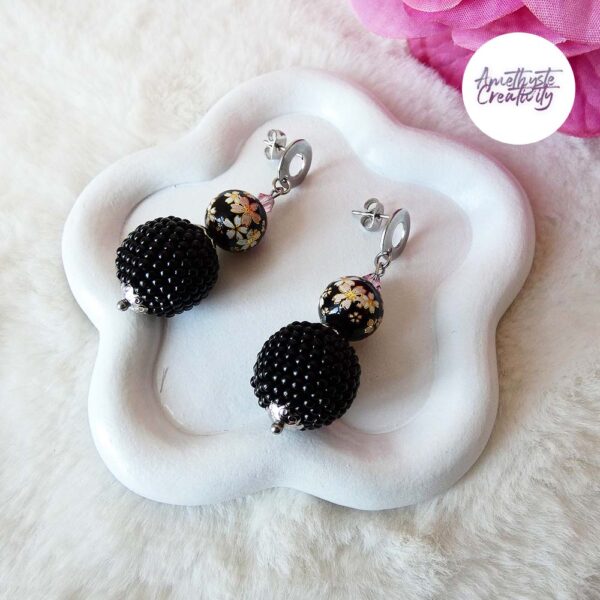 TENSHA || Boucles D’oreilles Crochetées Fait Main Boules De 17 Mm En Perles “Miyuki  & Perles Tensha