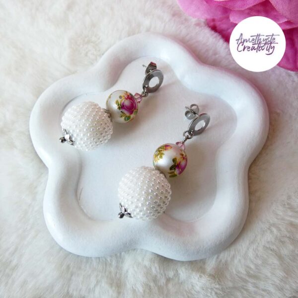 TENSHA || Boucles D’oreilles Crochetées Fait Main Boules De 17 Mm En Perles “Miyuki  & Perles Tensha