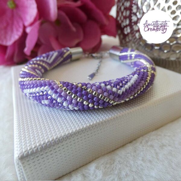 ARIA || Bracelet Crocheté Fait Main en Acier Inoxydable et Perles “Miyuki” – Violet