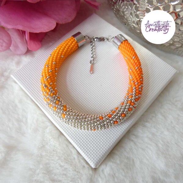 GRADIENT || Bracelet Crocheté Acier Inoxydable en Spirales avec Perles “Miyuki” – Avec 2 Nuances d’Orange