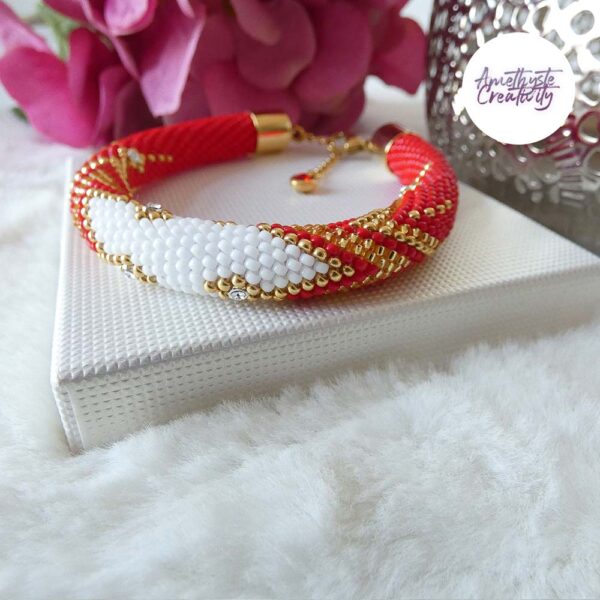 AMARIA || Bracelet Crocheté Fait Main en Acier Inoxydable et Perles “Miyuki” – Rouge