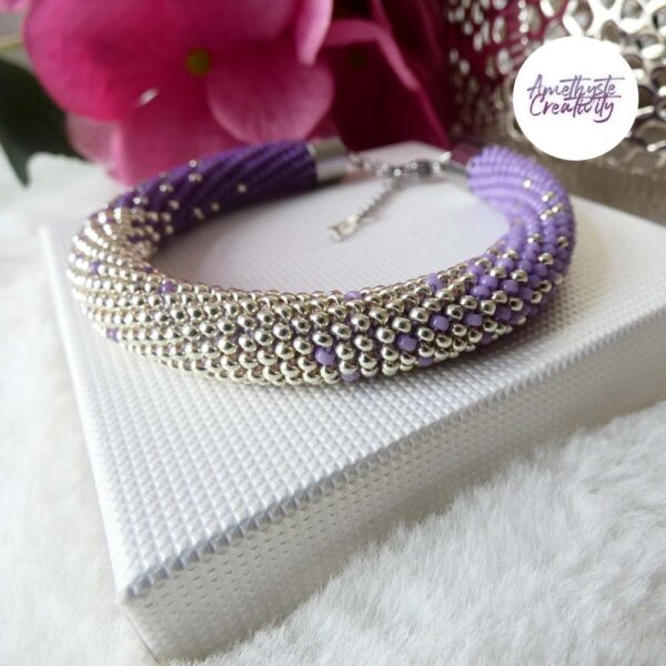 GRADIENT || Bracelet Crocheté Acier Inoxydable en Spirales avec Perles “Miyuki” – Avec 2 Nuances de Violet