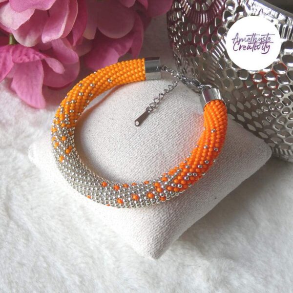 Bracelet “Dégradé” Crocheté Acier Inoxydable en Spirales avec Perles “Miyuki” – Avec 2 Nuances d’Orange