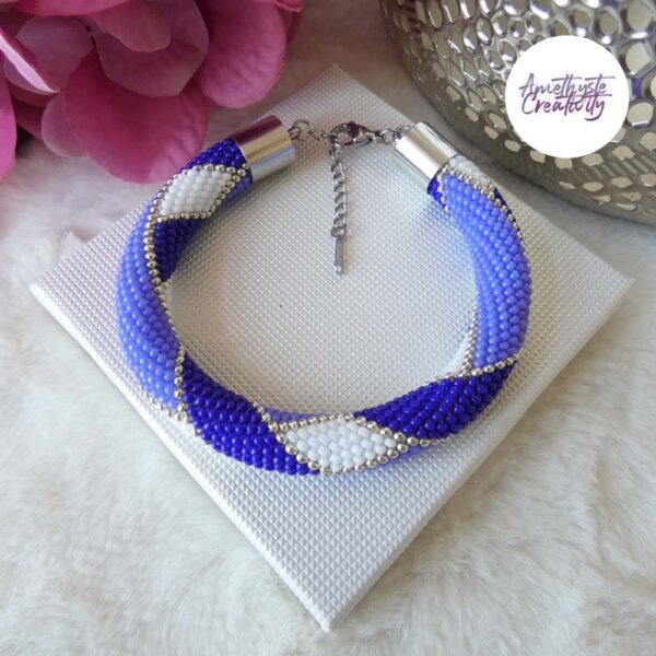 MACY || Bracelet Crocheté Fait Main en Acier Inoxydable et Perles “Miyuki” – Bleu
