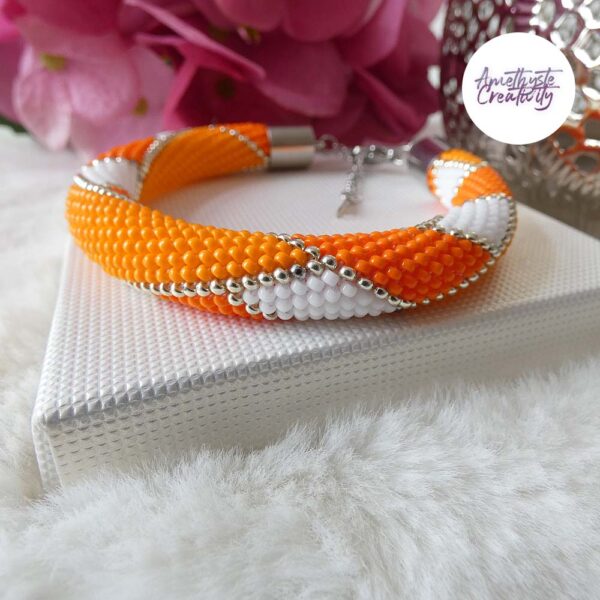 MACY || Bracelet Crocheté Fait Main en Acier Inoxydable et Perles “Miyuki” – Orange
