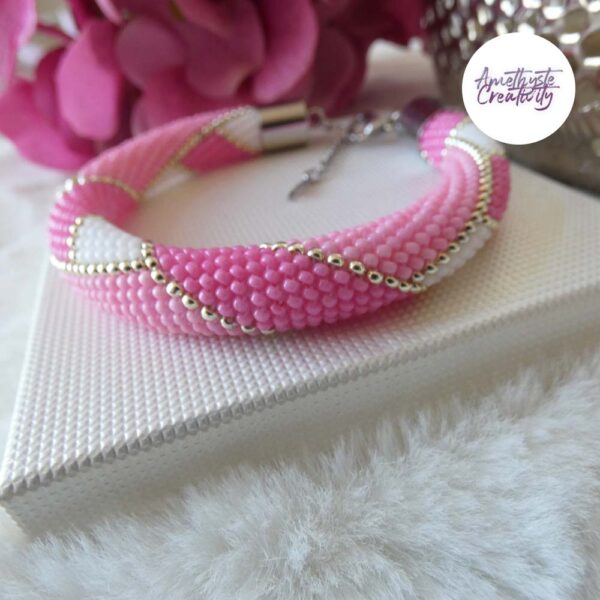 MACY || Bracelet Crocheté Fait Main en Acier Inoxydable et Perles “Miyuki” – Rose