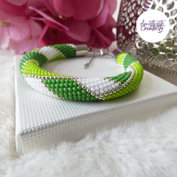 MACY || Bracelet Crocheté Fait Main en Acier Inoxydable et Perles “Miyuki” – Vert