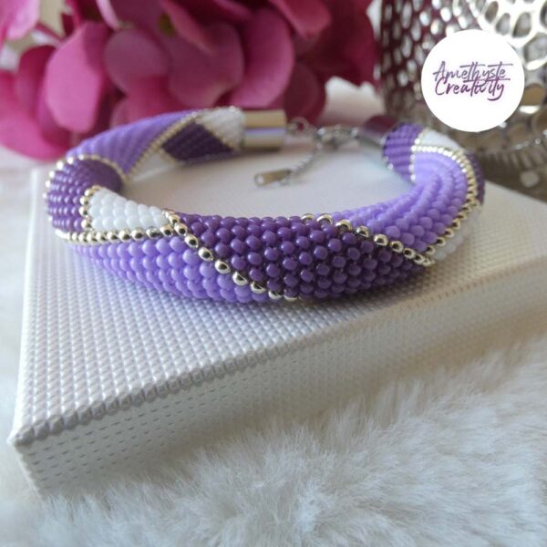 MACY || Bracelet Crocheté Fait Main en Acier Inoxydable et Perles “Miyuki” – Violet