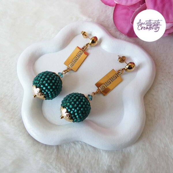 Boucles D’oreilles Fait Main Crochetées Boules De 17 Mm En Perles “Miyuki” – Vert Emeuraude