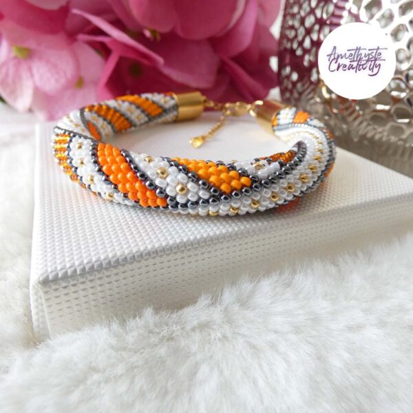 Bracelet Crocheté Fait Main en Acier Inoxydable et Perles “Miyuki” – Orange