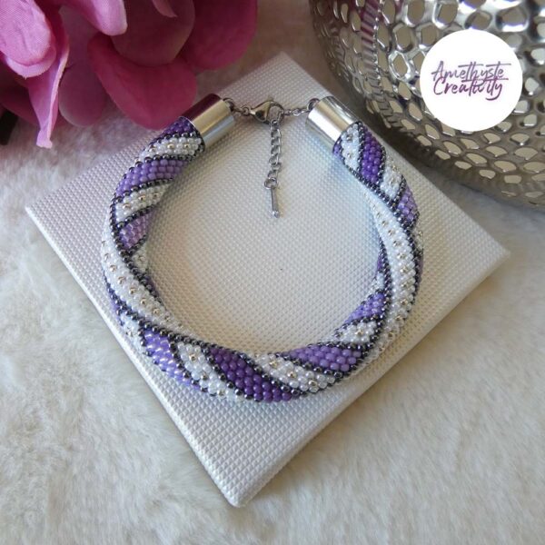 Bracelet Crocheté Fait Main en Acier Inoxydable et Perles “Miyuki” – Violet