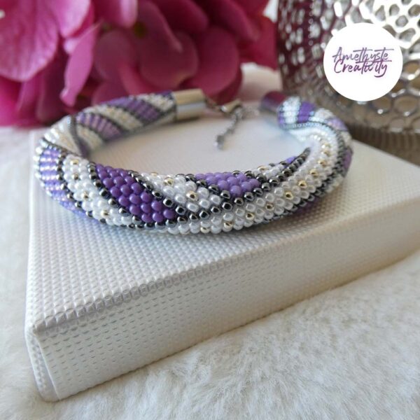 Bracelet Crocheté Fait Main en Acier Inoxydable et Perles “Miyuki” – Violet