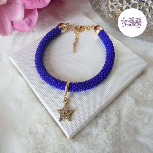 Bracelet Fin Crocheté Acier Inoxydable en Spirales avec Perles “Miyuki” – Bleu