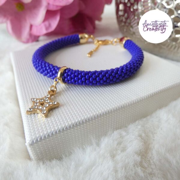 Bracelet Fin Crocheté Acier Inoxydable en Spirales avec Perles “Miyuki” – Bleu