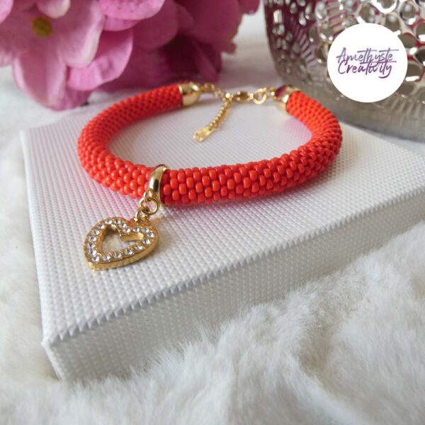 Bracelet Fin Crocheté Acier Inoxydable en Spirales avec Perles “Miyuki” – Rouge