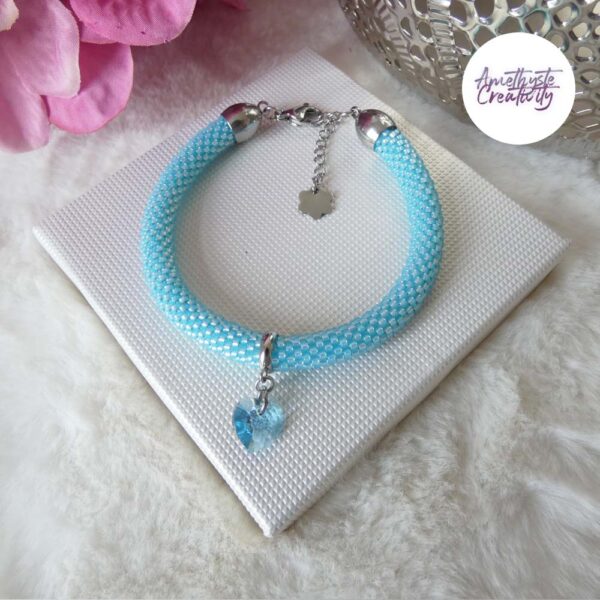 LOVELLA || Bracelet Fin Crocheté Acier Inoxydable en Spirales avec Perles “Miyuki” – Turquoise