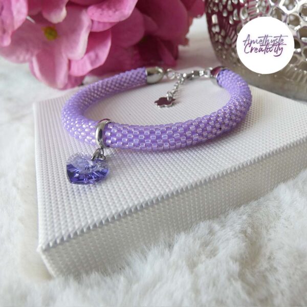 LOVELLA || Bracelet Fin Crocheté Acier Inoxydable en Spirales avec Perles “Miyuki” – Violet